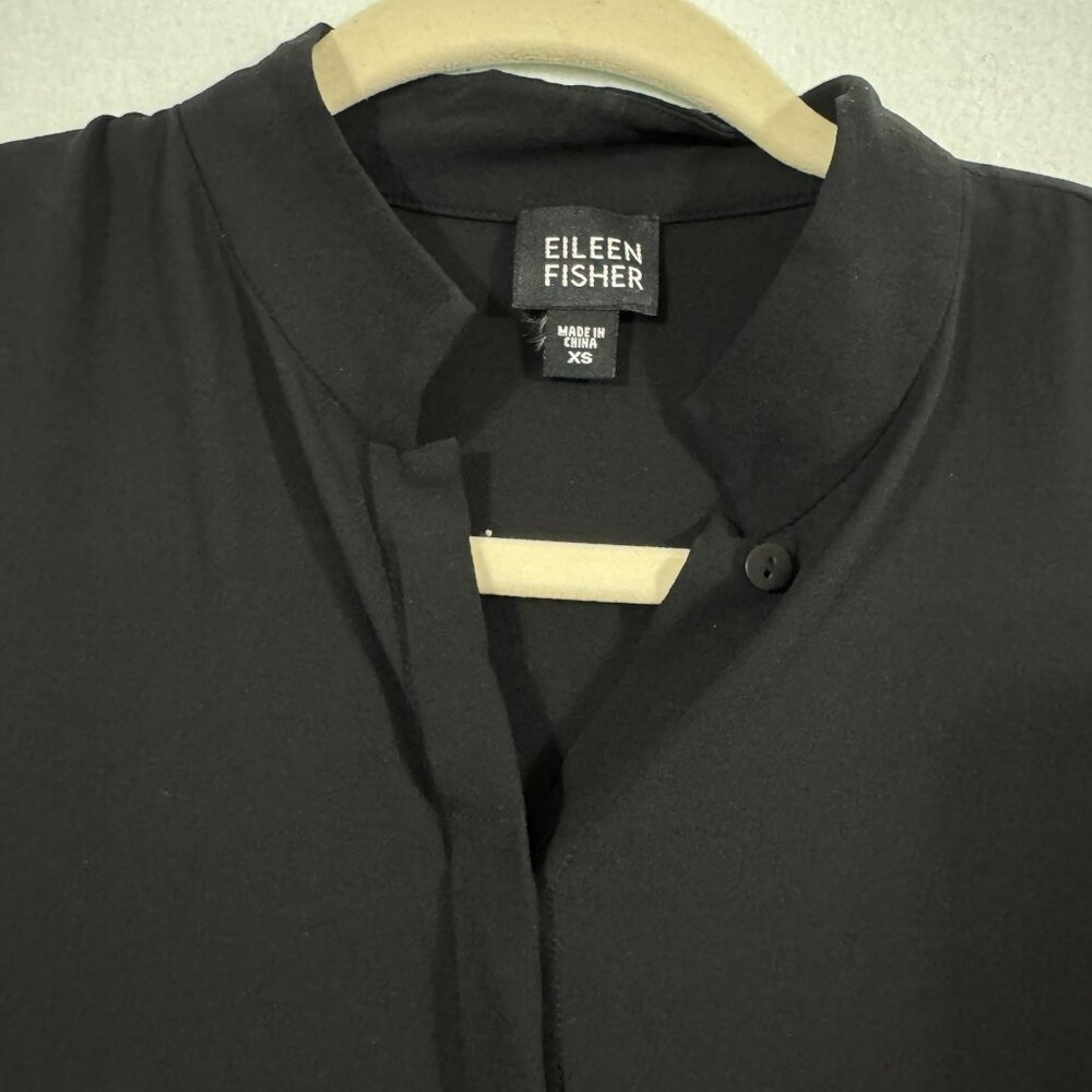 Eileen Fisher 100% Silk Hidden Button-Down Black Sleeveless Maxi Dress
